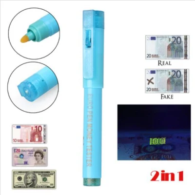2 en 1 Detector de dinero falsificado Pluma Probador de billetes Pluma Detector de moneda con luz negra UV